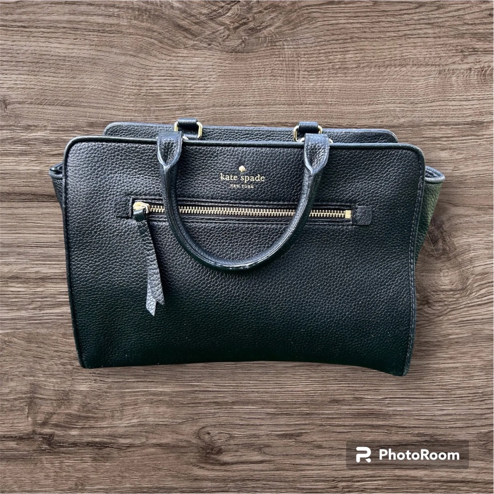 KATE SPADE NEW YORK Large Leather Black Tote Shoulder‎ Bag. Length 12, Hight 9.